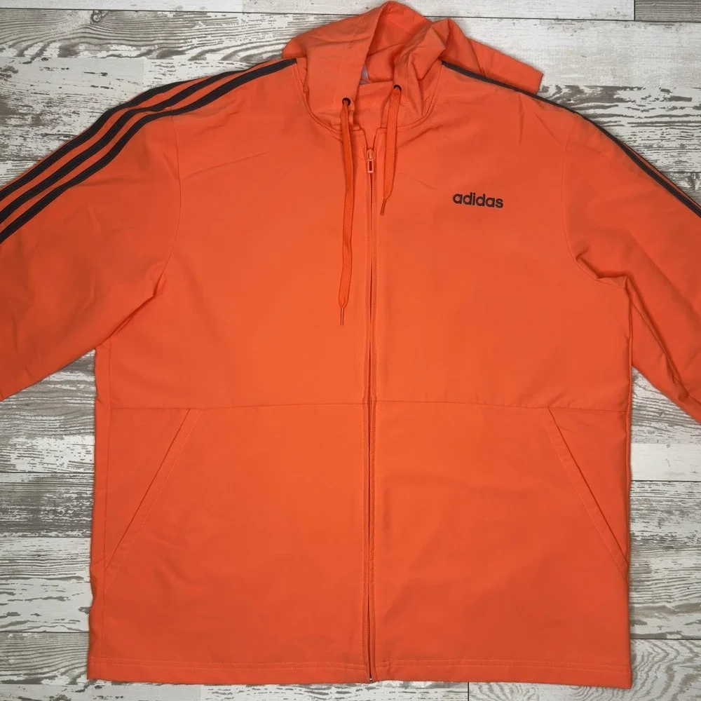 Adidas Track Jacket Mens XL Orange Hooded 3 Stripe Full Zip Pockets Athletic - Picture 5 of 8